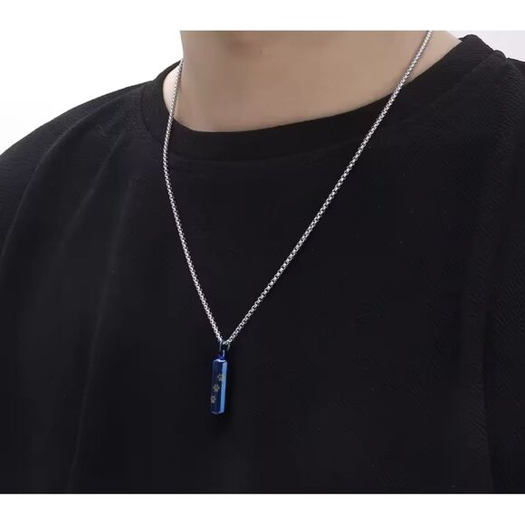 Pet Memorial Cremation Urn Necklace Paw Print Cylinder Pendant Silver Chain, 22" - Picture 9 of 10